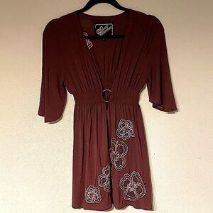 Soul Revival Dark Orange/Brown, Plunging Neck Vintage Top. Size Small.